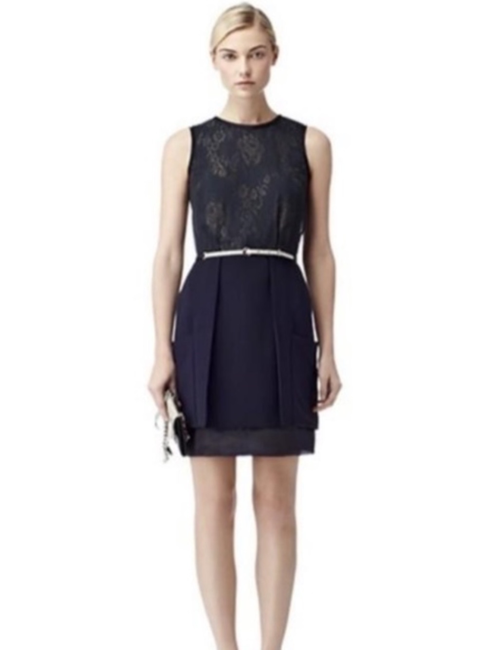 REISS "ELLEN" NAVY LACE PANEL SHEATH DRESS SIZE 2!
